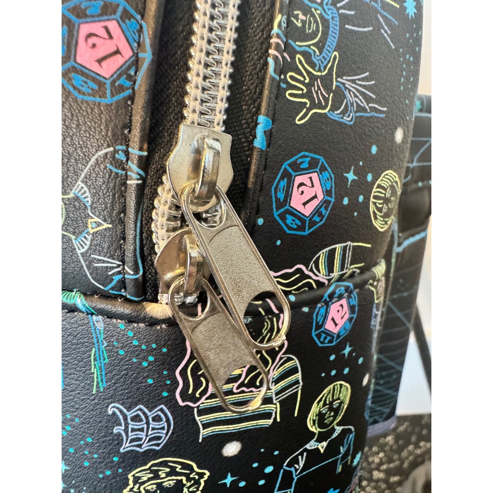 Stranger Things Mini Backpack Black Neon Character Print Faux Leather Bag - Picture 6 of 11
